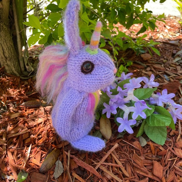 Hand crafted knit and needle felted unicorn magical  bunny rabbit stuffed animal - Picture 5 of 10
